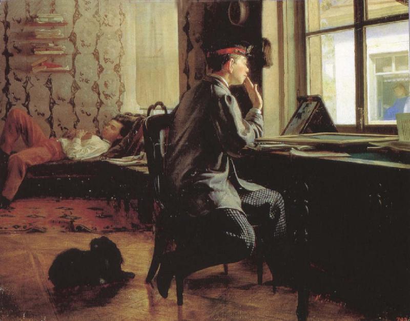 Ilya Repin Prepare of Exam France oil painting art